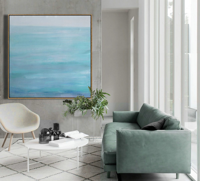 Handmade Painting Large Abstract Art,Large Abstract Landscape Oil Painting On Canvas,Modern Art Abstract Painting,Grey,Lake Blue,White